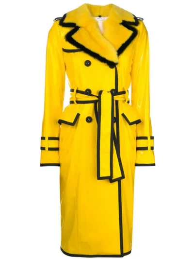 Thom Browne Classic Trench Coat With Grosgrain Tipping, Mink Fur Detachable Collar & Lapel In Nylon Slicker In Yellow