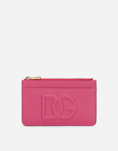 Dolce & Gabbana Medium Calfskin Card Holder With Dg Logo In Lilac