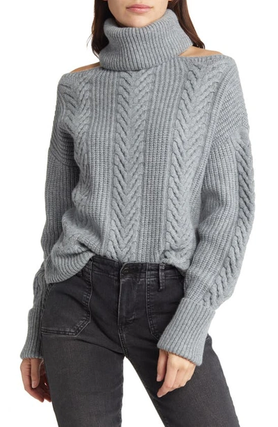 Paige Lorilee Wool Blend Cold Shoulder Turtleneck Sweater In Heather Grey