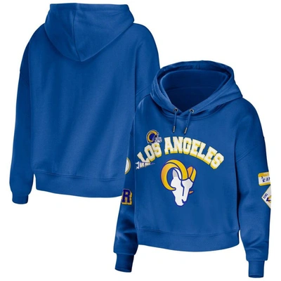 Wear By Erin Andrews Royal Los Angeles Rams Modest Cropped Pullover Hoodie