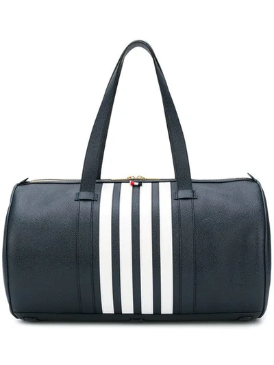 Thom Browne Unstructured Gym Bag With Contrast 4-bar Stripe In Pebble Grain & Calf Leather In Blue