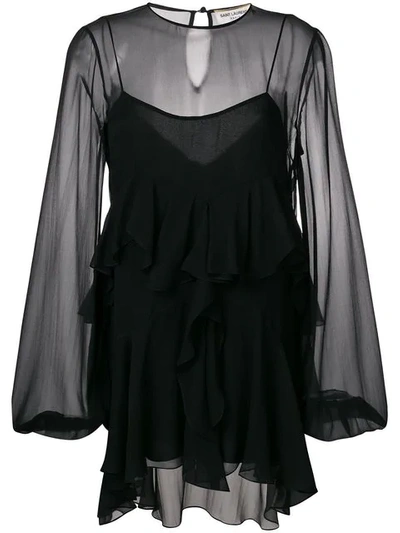 Saint Laurent Asymmetric Ruffle Dress In Black