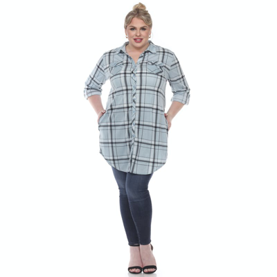 White Mark Plus Size Plaid Tunic Top In Blue