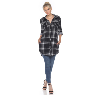 White Mark Women's Plaid Tunic Top Shirt In Black