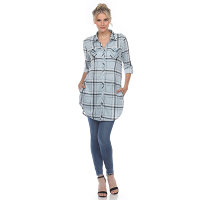 White Mark Women's Plaid Tunic Top Shirt In Blue