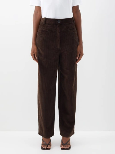 Khaite Preen Cotton-corduroy Straight-leg Trousers In Dark Brown