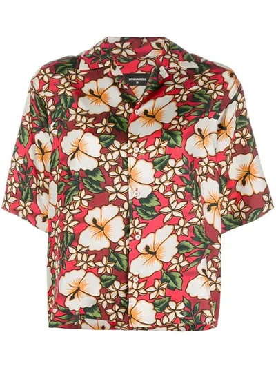 Dsquared2 Hawaiian Floral Print Shirt In Bordeaux
