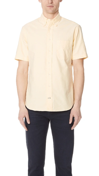 Gitman Vintage Short Sleeve Overdye Oxford Shirt In Yellow