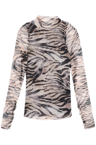 Marciano By Guess Zebra Print Mesh Top In Black