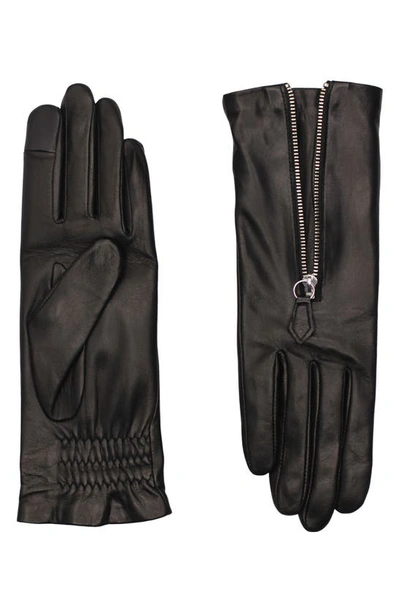 Agnelle Quilted Leather Gloves In Black