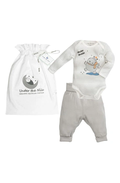 Under The Nile Babies' Hippo 2-piece Organic Cotton Gift Set In Grey