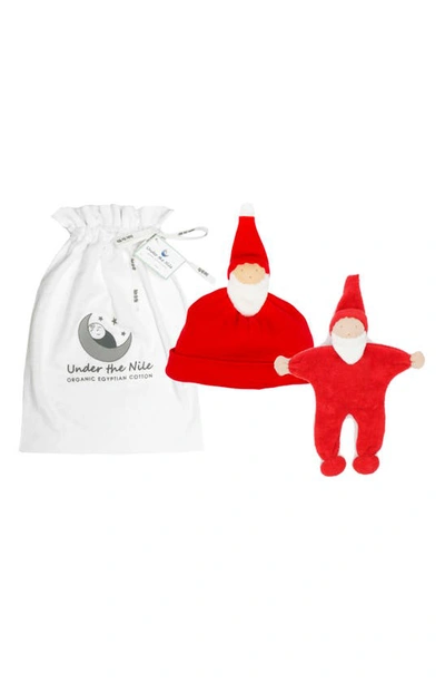 Under The Nile Babies' Santa Organic Cotton Beanie & Plush Toy Set In Red