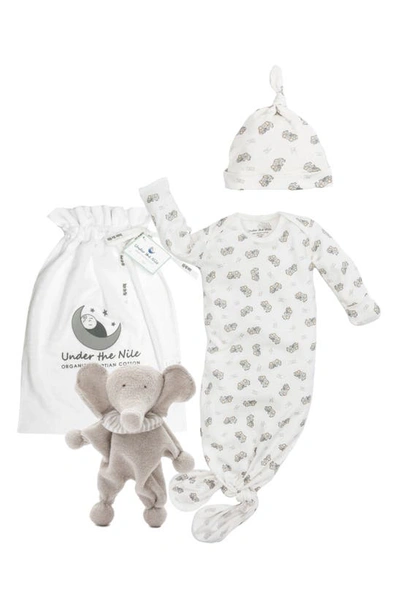 Under The Nile Babies' Elephant 3-piece Organic Cotton Gift Set In Grey