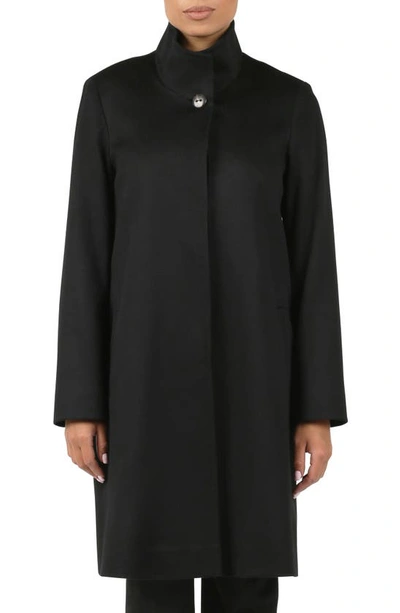 Fleurette Stand Collar Cashmere Coat In Black