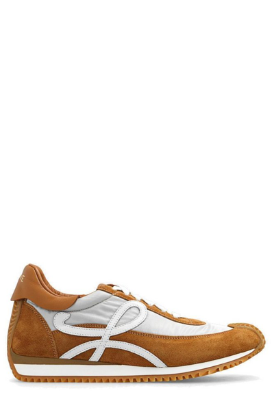Loewe Flow Runner Leather Sneakers In Brown,grey