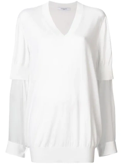 Givenchy Sheer Sleeve Sweater In White