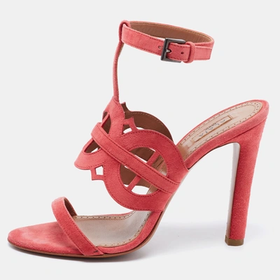 Pre-owned Alaïa Pink Suede Cut Out Open Toe Sandals Size 38.5