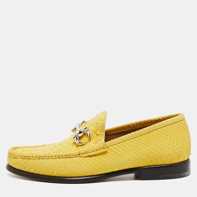 Pre-owned Salvatore Ferragamo Yellow Python Mason Horsebit Slip On Loafers Size 41.5