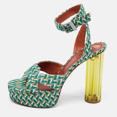 Pre-owned Missoni Tricolor Knit Fabric Platform Ankle Strap Sandals Size 39 In Green