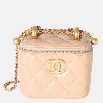 Pre-owned Chanel Pink Quilted Lambskin Leather Pearl Crush 2021 Mini Vanity  Case Bag