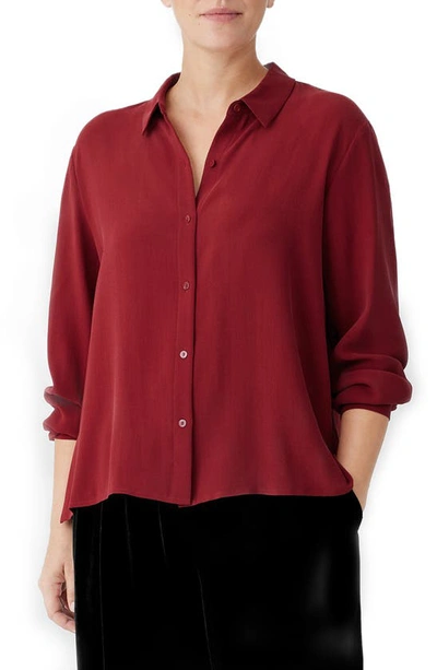 Eileen Fisher Silk-blend Mandarin Collar Henley Top In Dpclt