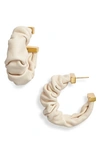 Cult Gaia Sanura Scrunched Leather Hoop Earrings In Cream