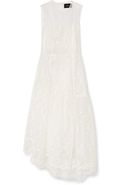 Simone Rocha Asymmetric Embroidered Tulle Midi Dress In Ivory