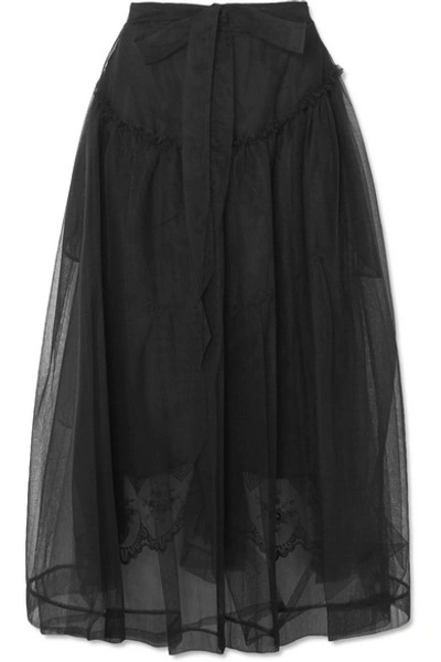 Simone Rocha Gathered Tulle Midi Skirt In Black