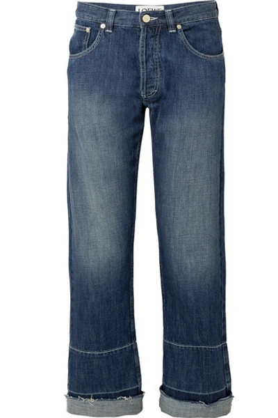 Loewe Embroidered Mid-rise Wide-leg Jeans In Dark Denim