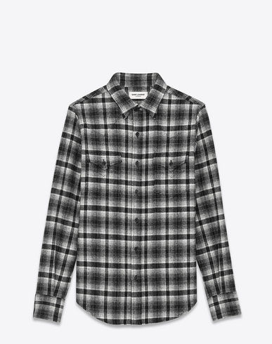 Saint Laurent Classic Western Shirt In Shell And Black Wool And Nylon ...