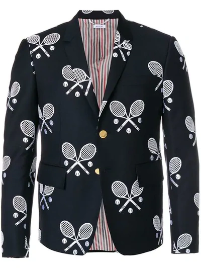 Thom Browne High Armhole Single Breasted Sport Coat In Super 120's Twill With Broderie Anglaise Tenn In Blue