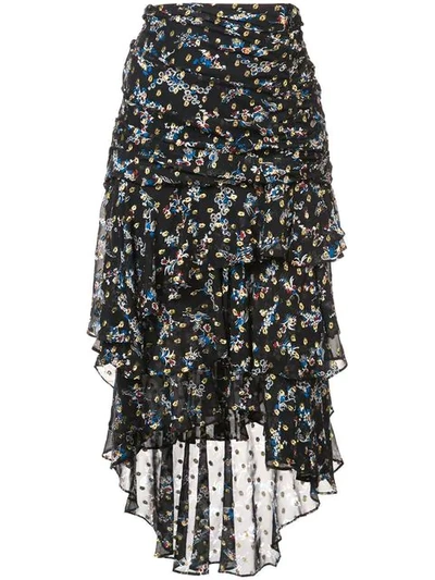 Veronica Beard Floral Print Frill Trim Skirt In Black