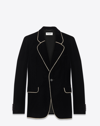 Saint Laurent Classic Single Breasted Rope Trimmed Jacket In Black Cupro And Viscose Velour