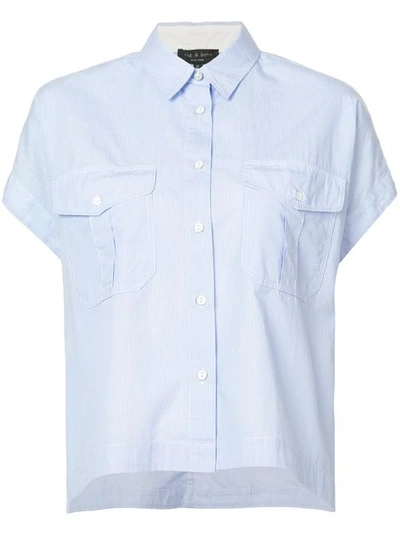 Rag & Bone Pearson Button-down Short-sleeve Cotton Shirt In Light Blue Multi