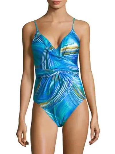 Gottex Swim Tourmaline One-piece Surplice Swimsuit In Multi