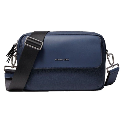 Michael Kors Hudson Pebbled Leather Utility Messenger Crossbody Bag In Blue