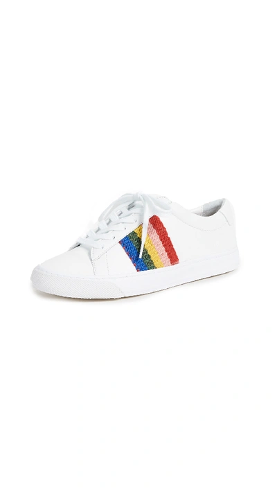 Loeffler Randall Women's Logan Leather Rainbow Stripe Low Top Lace Up Sneakers In White/rainbow