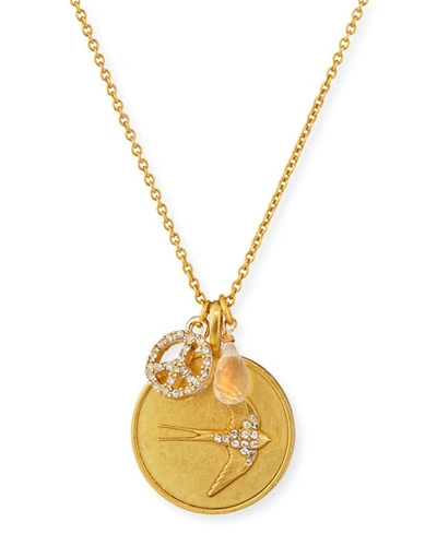 Sequin Bird Charm Talisman Pendant Necklace In Gold