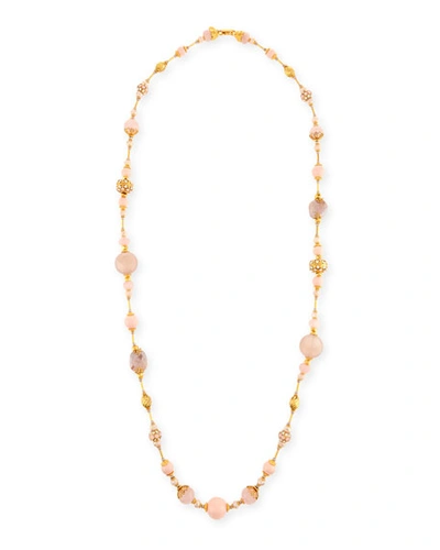 Jose & Maria Barrera Mixed Rose Quartz & Crystal Pave Long Beaded Necklace In Pink