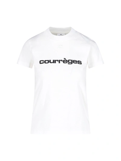 Courrges T- Shirt Logo In Bianco