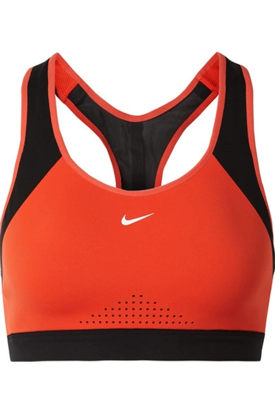 Nike Motion Adapt Mesh-trimmed Dri-fit Stretch Sports Bra In Habanero Red/ Black/ White