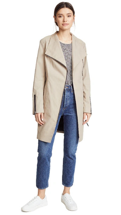 Mackage Estela Belted Trench Coat W/ Contrast Zippers In Sand