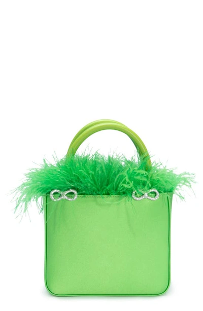 Mach & Mach Feather-trim Satin Mini Bag In Green