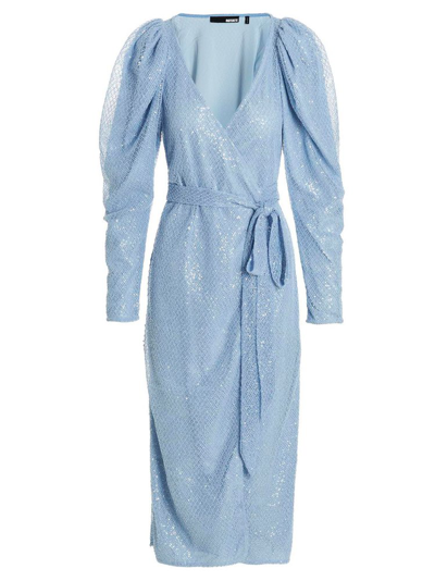 Rotate Birger Christensen Briiidget Sequin Net Wrap Dress In Blue