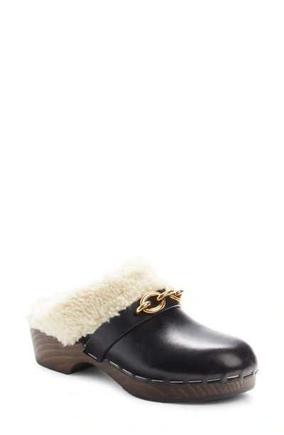 Saint Laurent Le Maillon Leather And Shearling Clogs In Nero