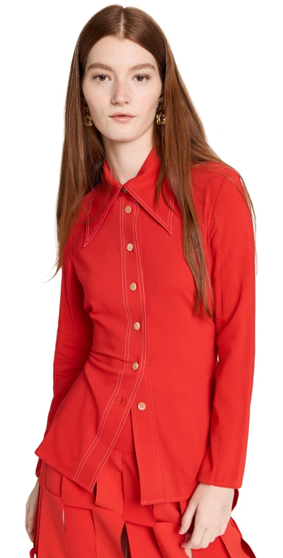 A.w.a.k.e. Tie-detailed Stretch-crepe De Chine Shirt In Red