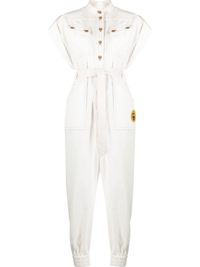 Zimmermann Tiggy Appliquéd Topstitched Cotton Jumpsuit In White