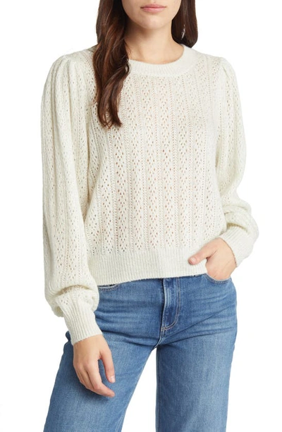 Paige Athena Puff Shoulder Pointelle Sweater In Ivry/slvr