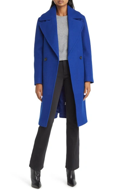Halogen Double Breasted Coat In Blue Dazzle