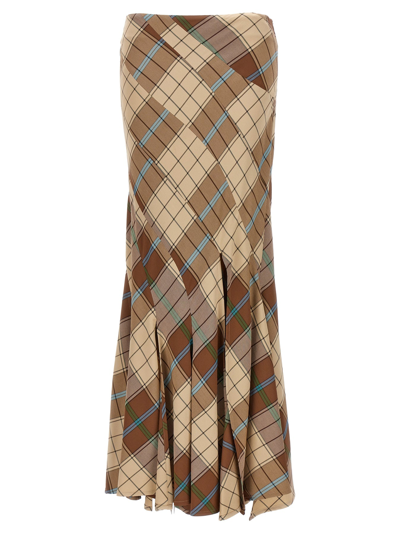 A.w.a.k.e. Checked Crepe Maxi Skirt In Brown